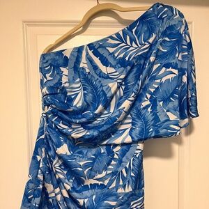 Tropical Blue One Shoulder Mini Dress